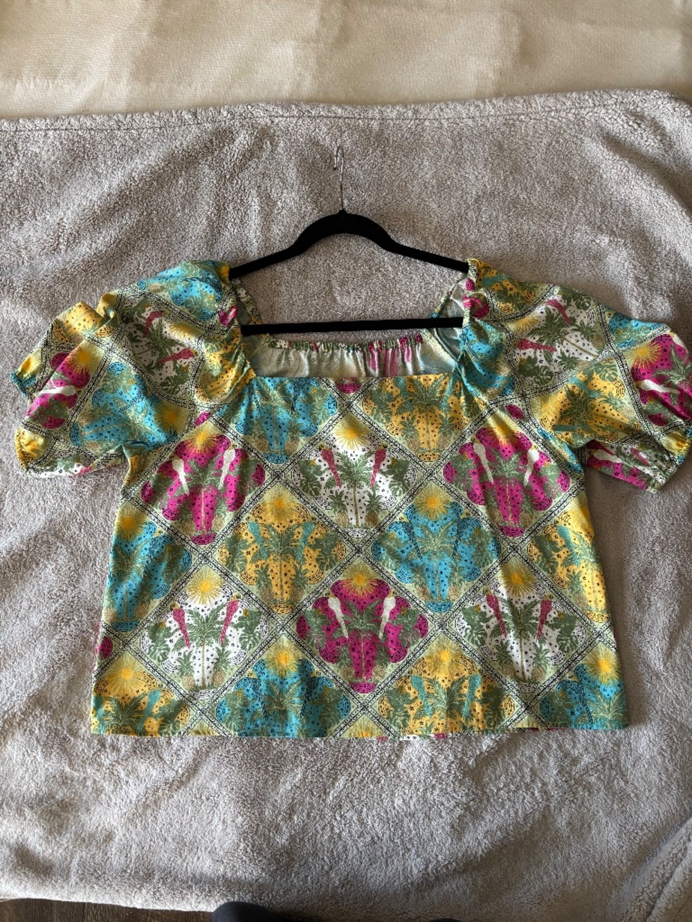 LOFT Palm Bubble Sleeve Square Neck Blouse Size Large - Picture 4 of 10